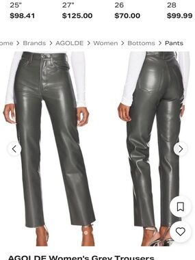 AGOLDE Women's Grey High-Rise Leather Jeans